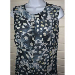 CAbi #419 Sz XS Avery Tank Poly Chiffon Blouse Blue Button Up Dappled Dots EUC